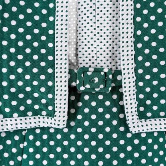 Vtg Saks Fifth Avenue Dress w Matching Jacket Green White Polka Dot Sleeveless N - Picture 5 of 10